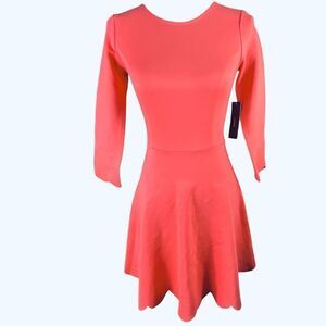 Lulus Cumulonimbus Clouds Coral Red Fitted A Line Scalloped Skater Dress Sc XS N